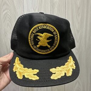 NRA National Rifle Association America Trucker Hat Black Mesh Gold Emblem NRA